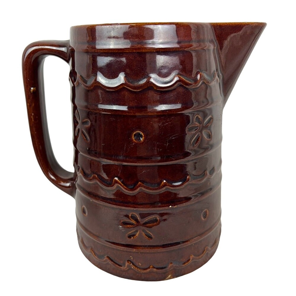 Vintage Mar-Crest Jumbo Pitcher Jug 5 Pint Stoneware Daisy & Dot MCM Farmhouse